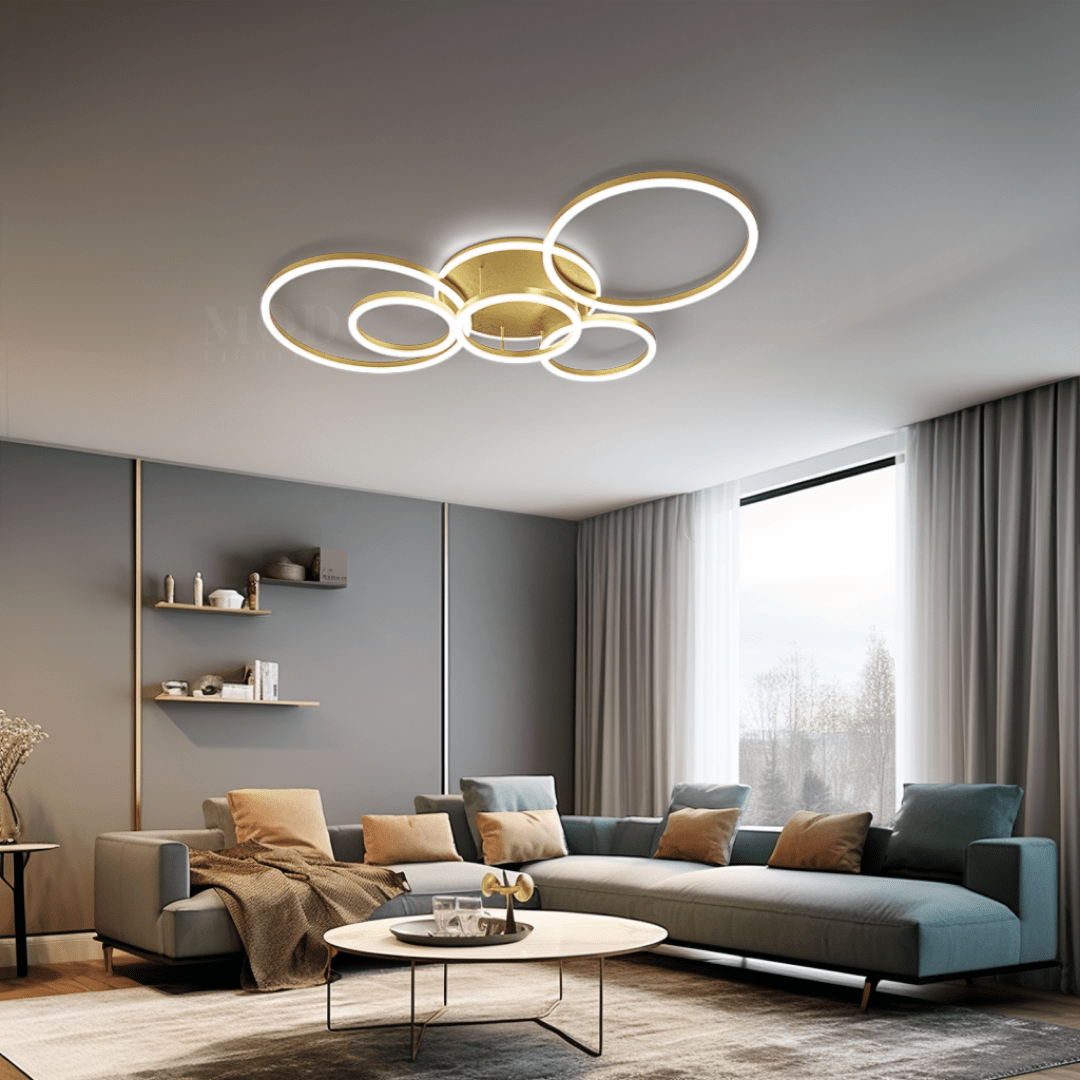 Modern LED Ceiling Light Fixture | Customizable 2–6 Ring Design in Gold or Black for Living Room, Bedroom or Hallway