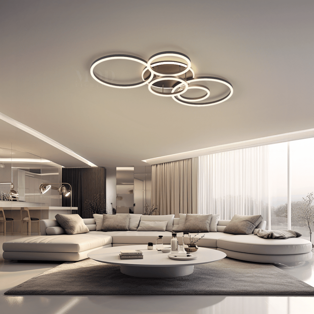 Modern LED Ceiling Light Fixture | Customizable 2–6 Ring Design in Gold or Black for Living Room, Bedroom or Hallway