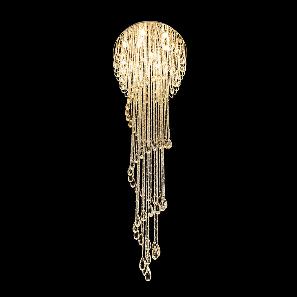LED Spiral Chandelier | Crystal & Stainless Steel, Warm to Cool Light Options for Indoor Staircases