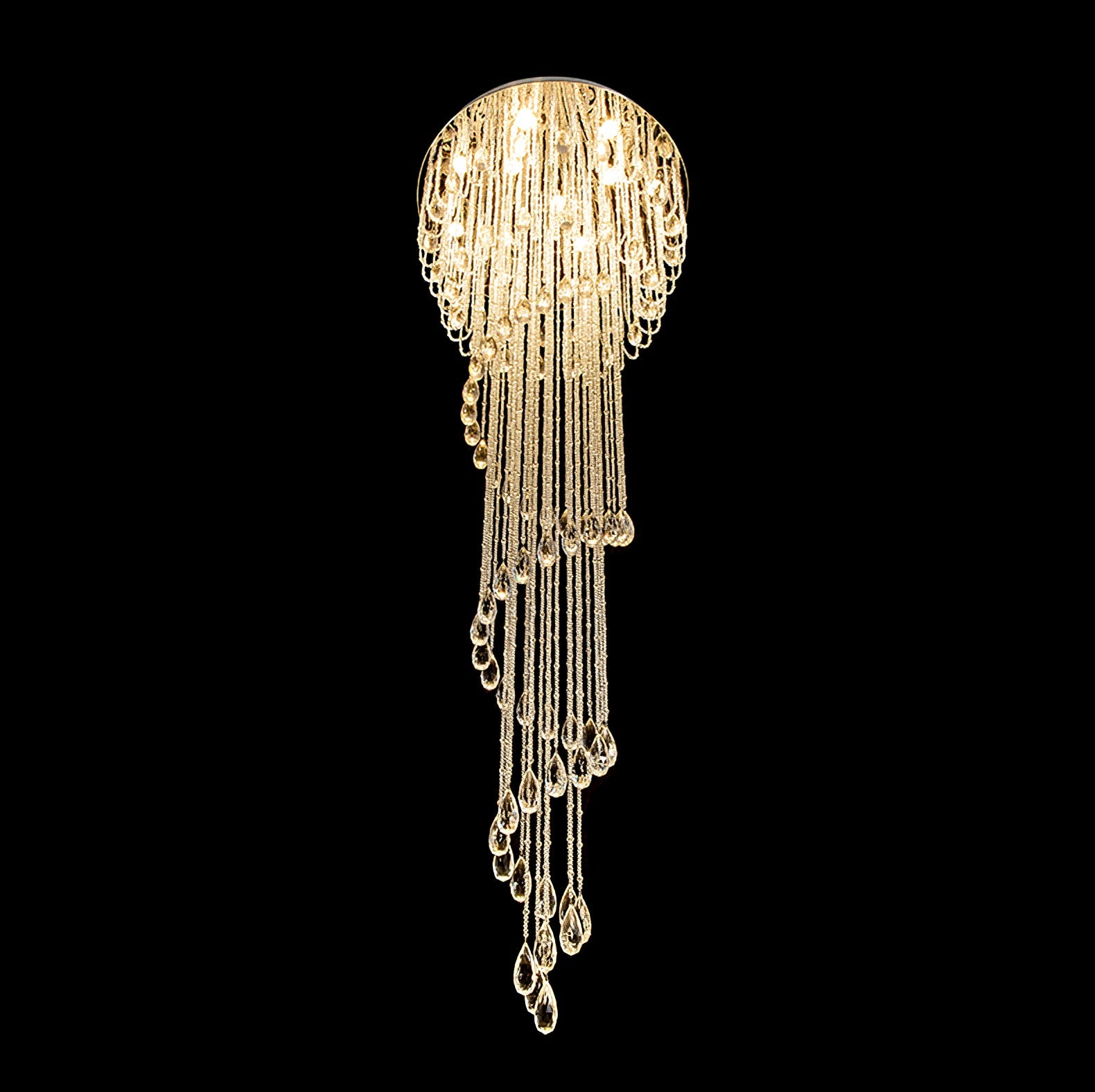 LED Spiral Chandelier | Crystal & Stainless Steel, Warm to Cool Light Options for Indoor Staircases