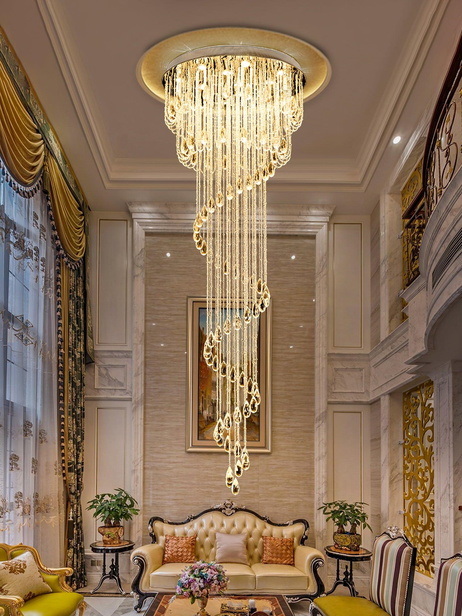 LED Spiral Chandelier | Crystal & Stainless Steel, Warm to Cool Light Options for Indoor Staircases