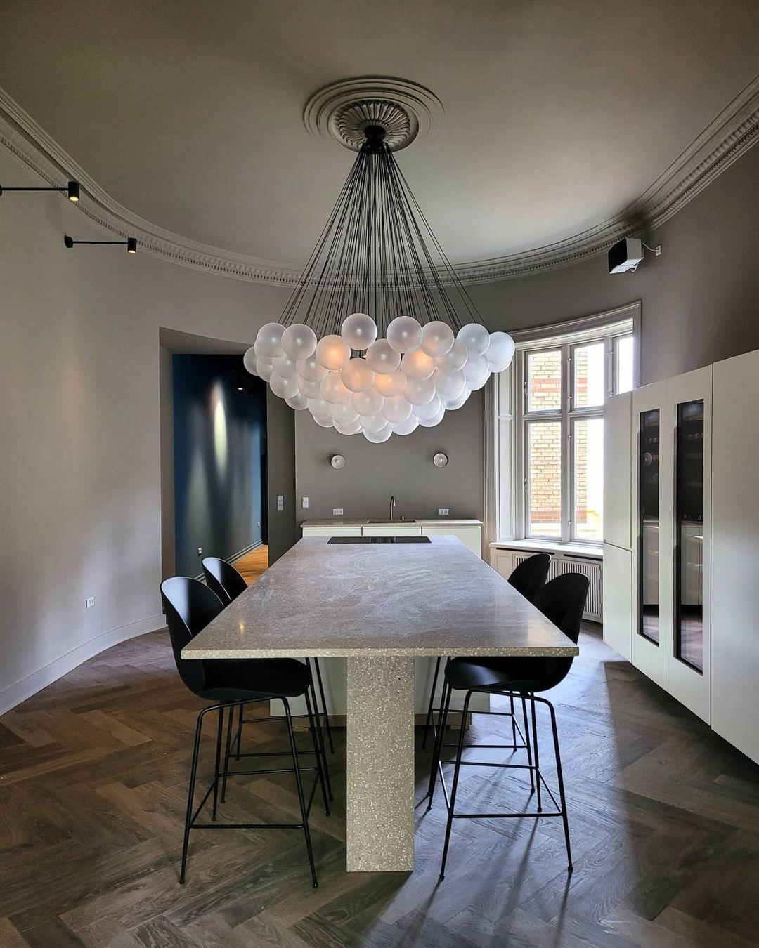 LED Bubble Chandelier Light Fixture - Modern Round Pendant for Dining Room & Living Room Decor
