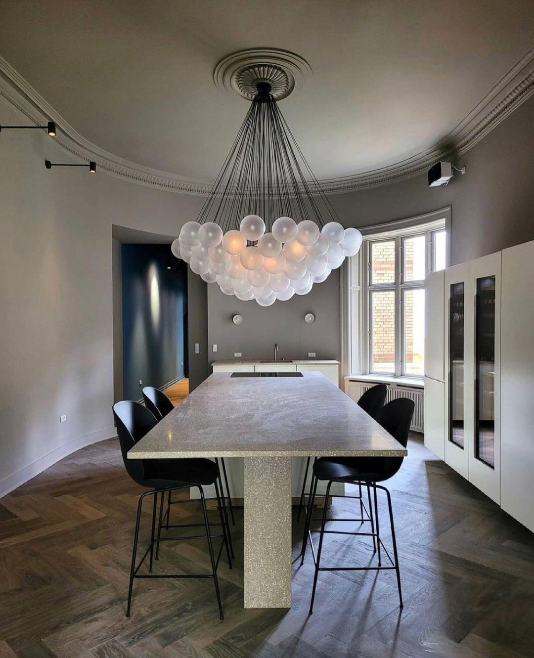 LED Bubble Chandelier Light Fixture - Modern Round Pendant for Dining Room & Living Room Decor