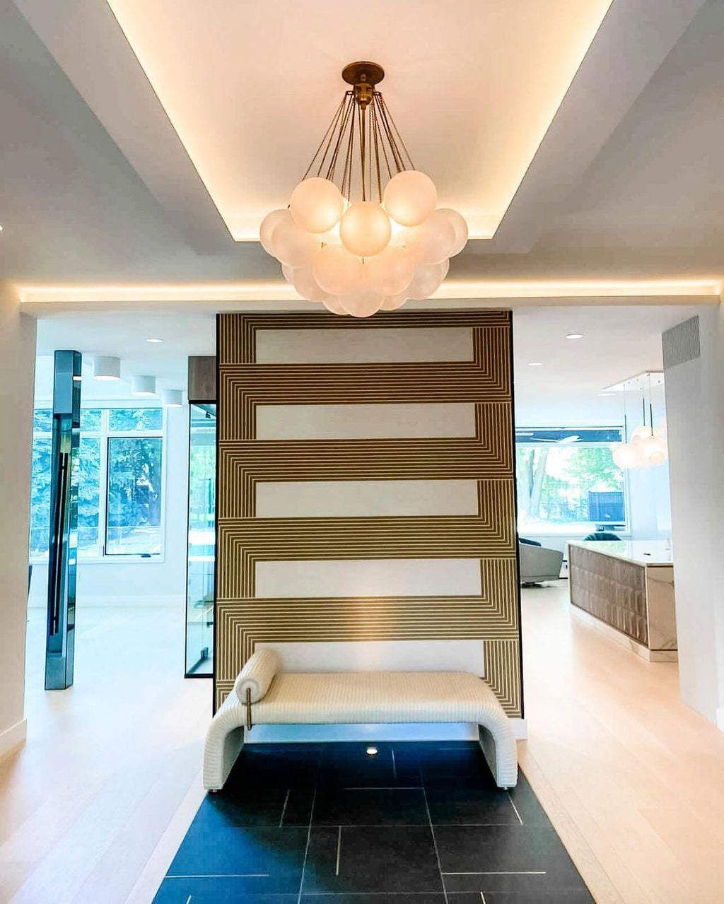 LED Bubble Chandelier Light Fixture - Modern Round Pendant for Dining Room & Living Room Decor