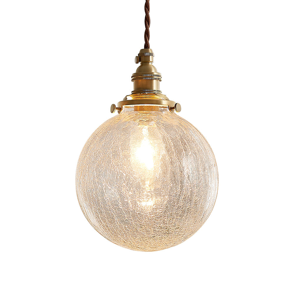 Crackle Glass Pendant Light Fixture - Vintage Style Hanging Lamp for Kitchen Island & Dining Room