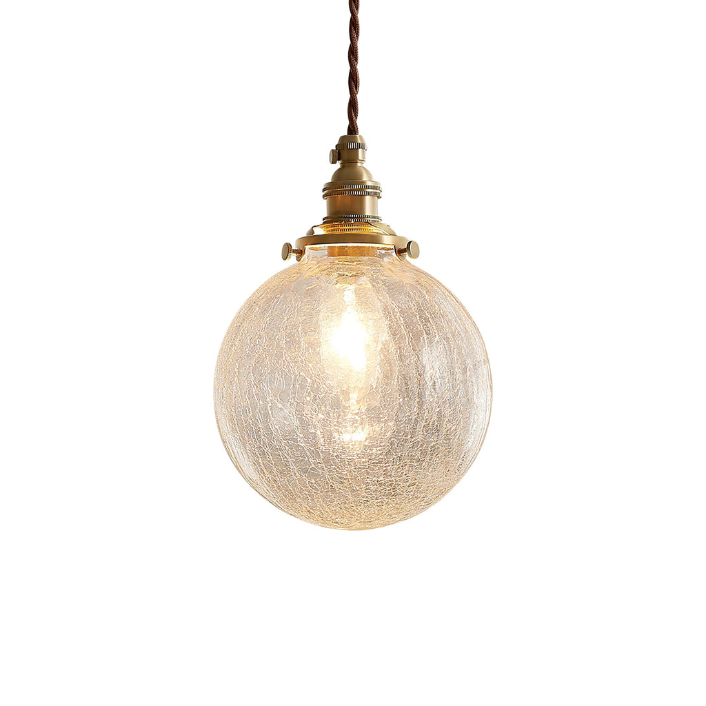 Crackle Glass Pendant Light Fixture - Vintage Style Hanging Lamp for Kitchen Island & Dining Room