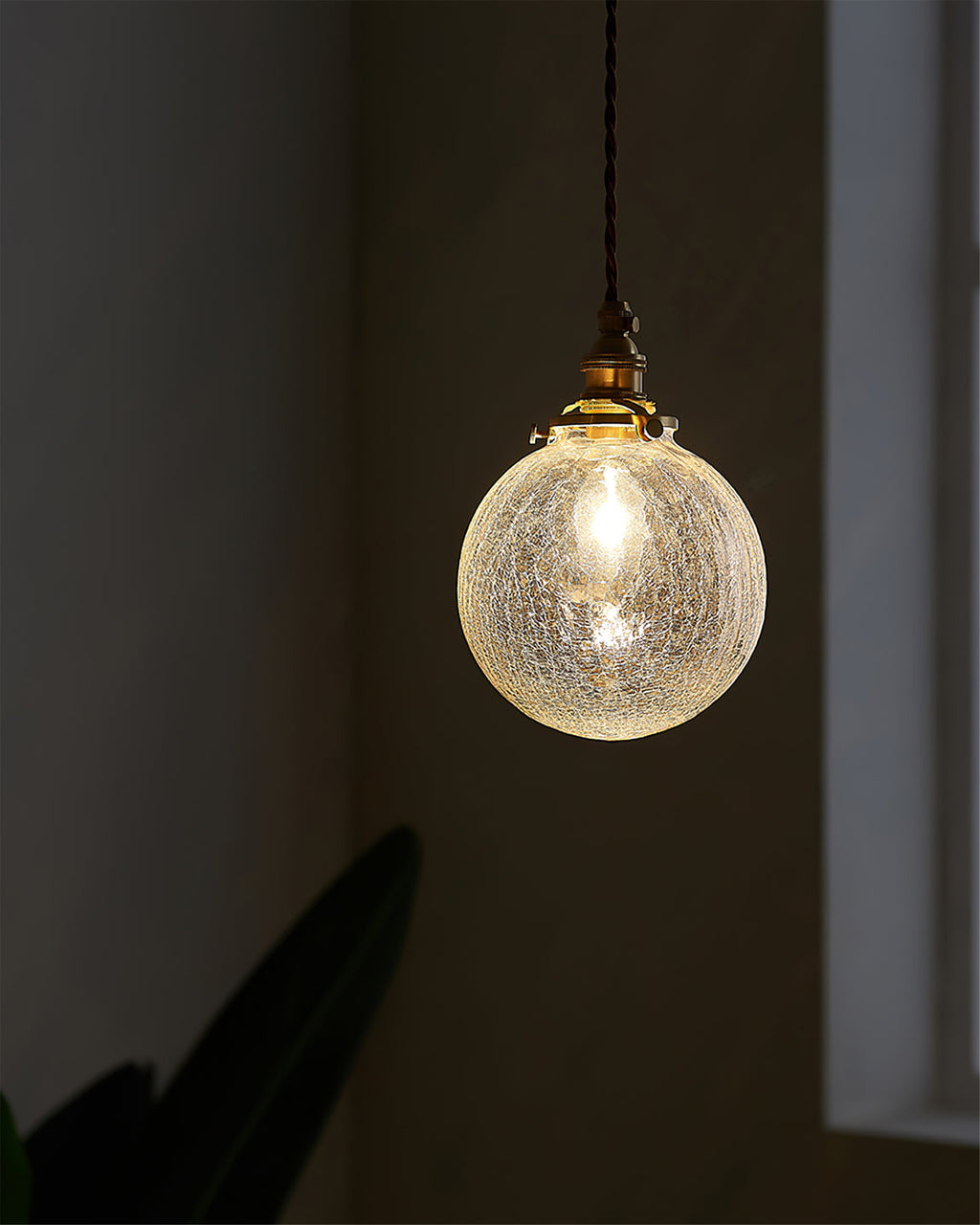 Crackle Glass Pendant Light Fixture - Vintage Style Hanging Lamp for Kitchen Island & Dining Room