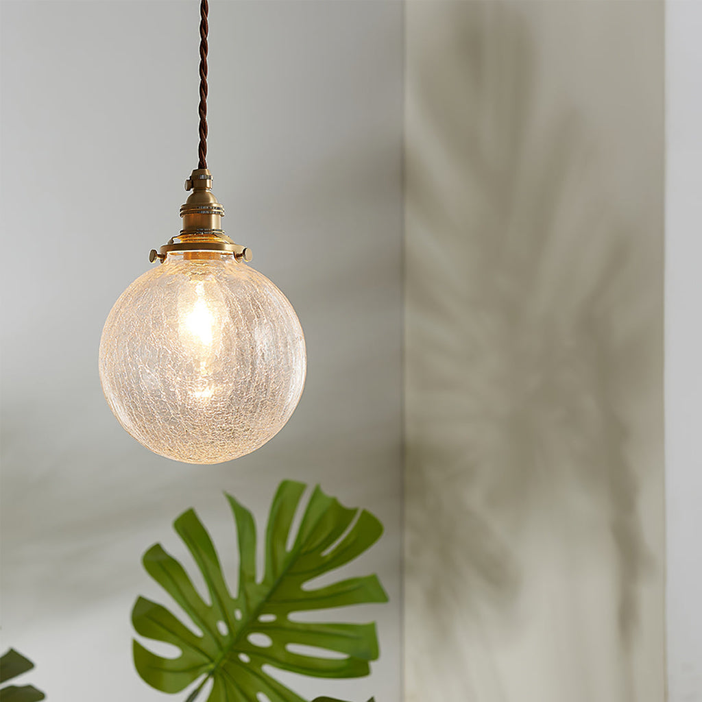 Crackle Glass Pendant Light Fixture - Vintage Style Hanging Lamp for Kitchen Island & Dining Room