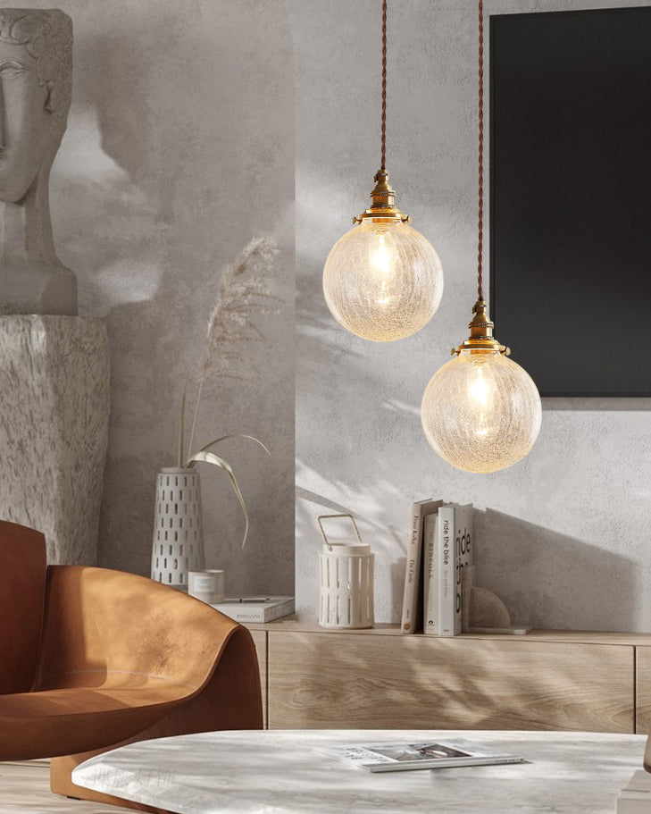 Crackle Glass Pendant Light Fixture - Vintage Style Hanging Lamp for Kitchen Island & Dining Room