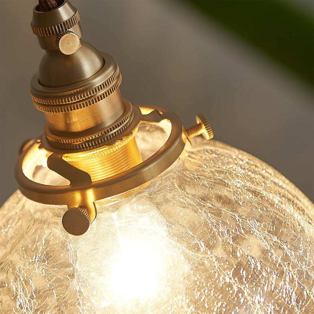 Crackle Glass Pendant Light Fixture - Vintage Style Hanging Lamp for Kitchen Island & Dining Room