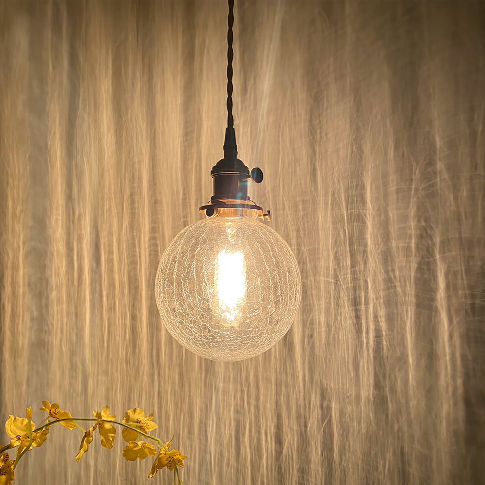 Crackle Glass Pendant Light Fixture - Vintage Style Hanging Lamp for Kitchen Island & Dining Room