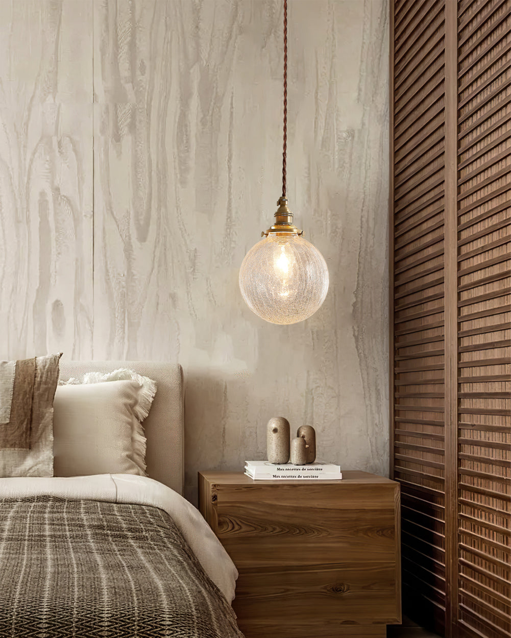 Crackle Glass Pendant Light Fixture - Vintage Style Hanging Lamp for Kitchen Island & Dining Room