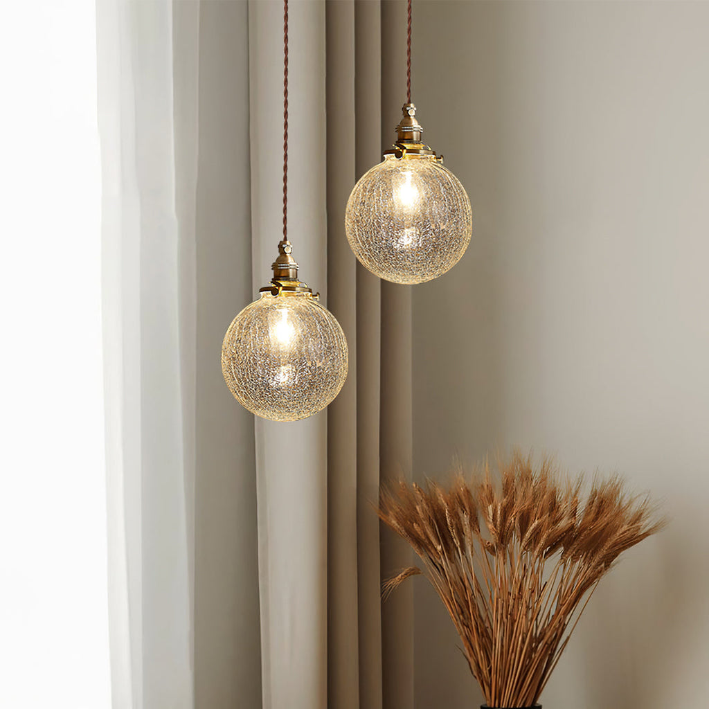 Crackle Glass Pendant Light Fixture - Vintage Style Hanging Lamp for Kitchen Island & Dining Room