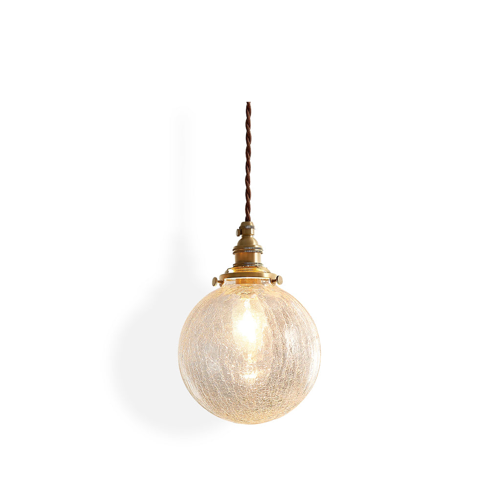 Crackle Glass Pendant Light Fixture - Vintage Style Hanging Lamp for Kitchen Island & Dining Room