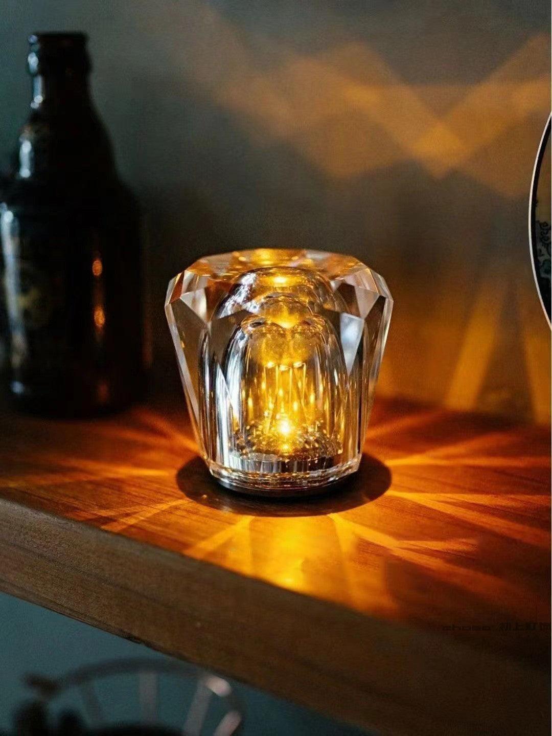 LED Crystal Diamond Table Lamp with Built-in Battery for Bedroom & Living Room Lighting