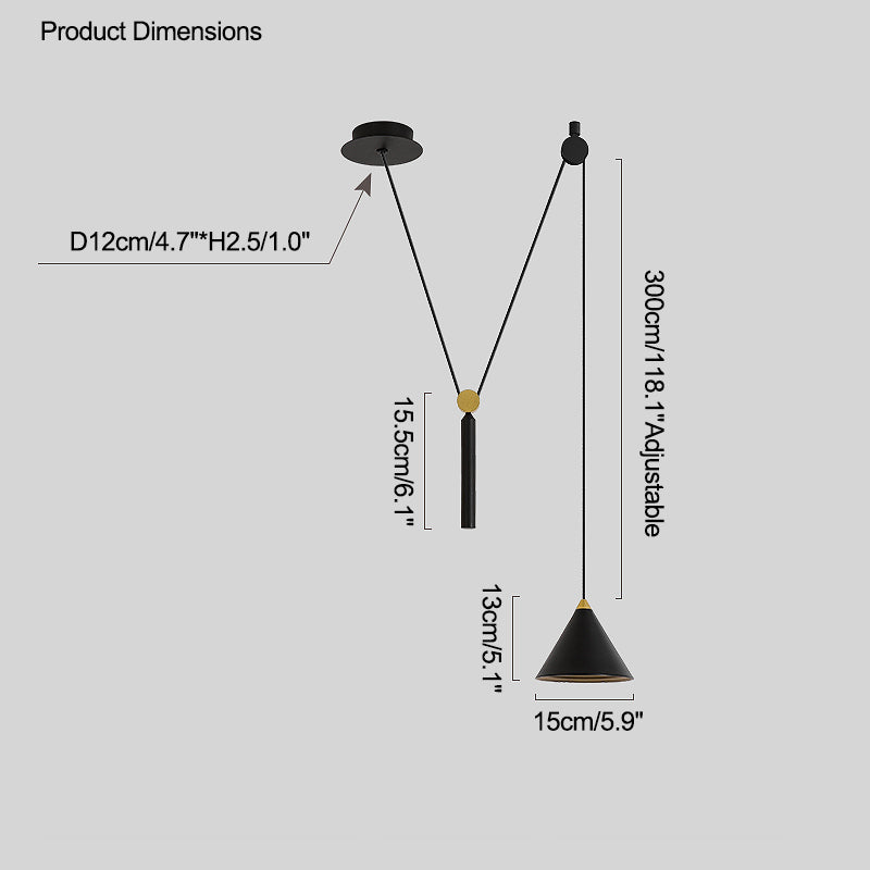 Cone Counterweight Pulley Swag Pendant Lamp - Adjustable Lighting Fixture for Home Decor & Dining Areas