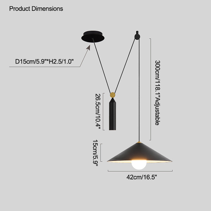 Cone Counterweight Pulley Swag Pendant Lamp - Adjustable Lighting Fixture for Home Decor & Dining Areas