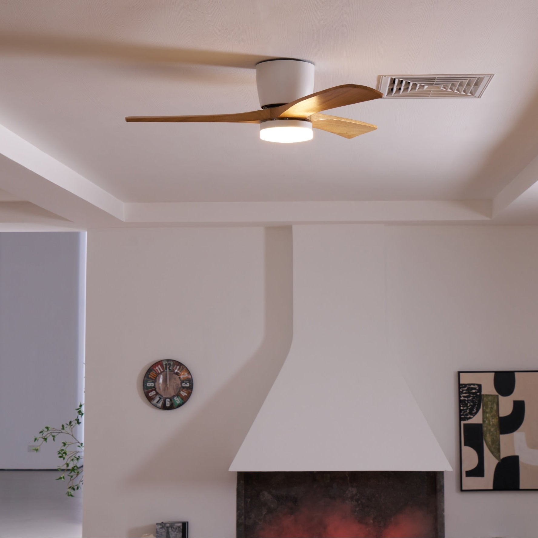 Nordic Wooden Ceiling Fan Light | LED, 6-Speed Control & Minimalist Design for Indoor Spaces (42"/48"/52")