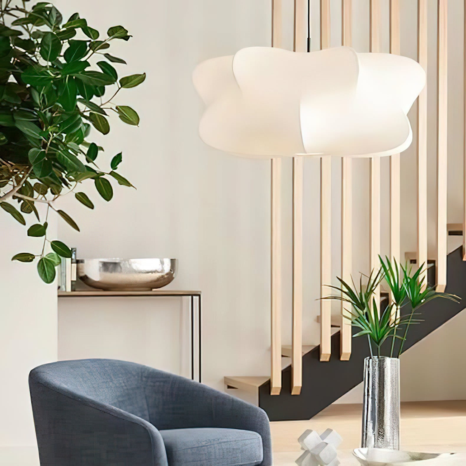 Cocoon-Style Pendant Light | Silk & Iron, Adjustable Height for Dining Room & Living Room