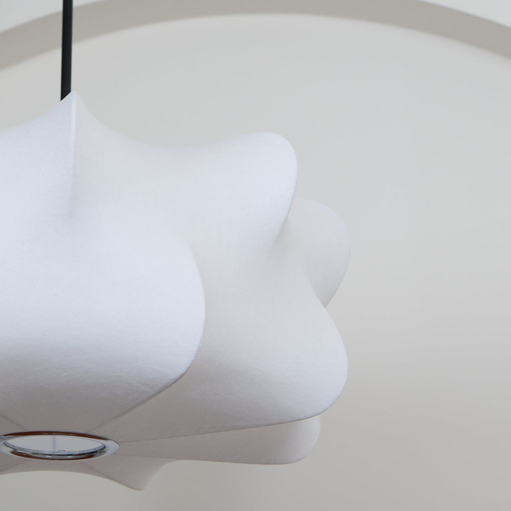 Cocoon-Style Pendant Light | Silk & Iron, Adjustable Height for Dining Room & Living Room