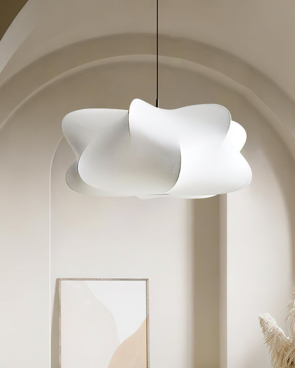 Cocoon-Style Pendant Light | Silk & Iron, Adjustable Height for Dining Room & Living Room
