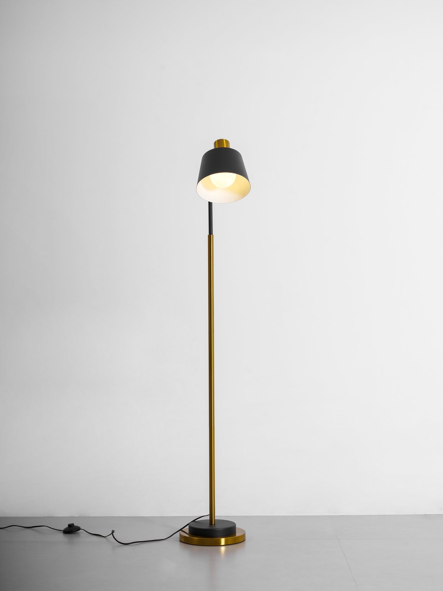 Mid-Century Modern Floor Lamp | Adjustable Shade, Gold Base & Ideal for Small Spaces