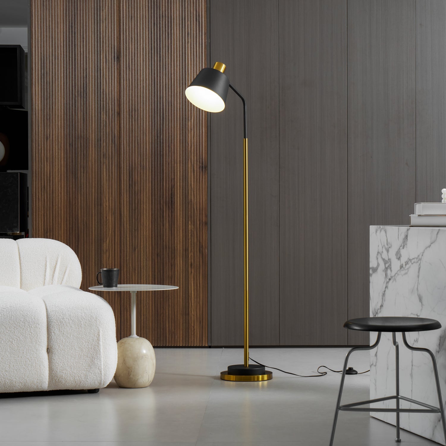 Mid-Century Modern Floor Lamp | Adjustable Shade, Gold Base & Ideal for Small Spaces