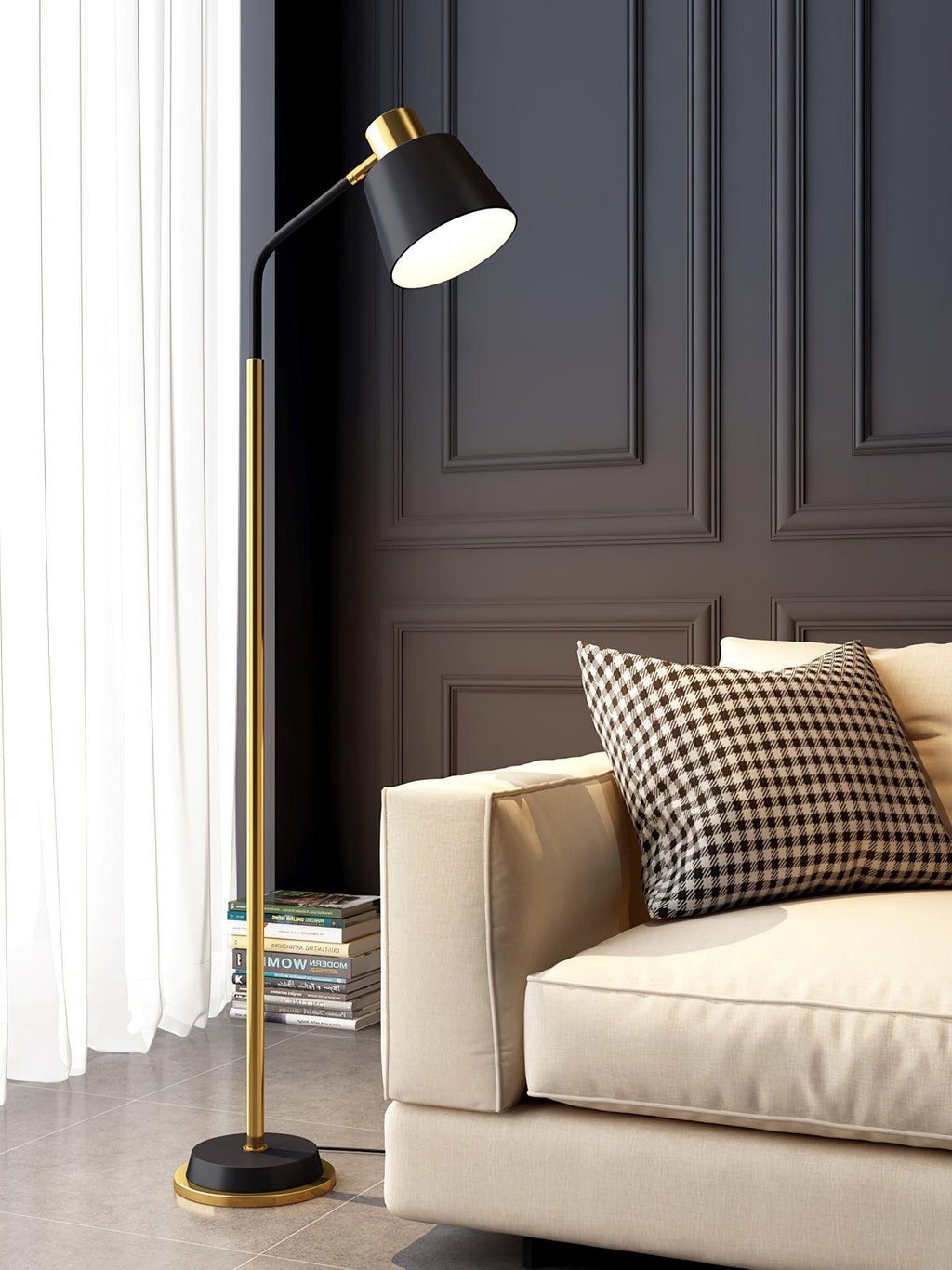 Mid-Century Modern Floor Lamp | Adjustable Shade, Gold Base & Ideal for Small Spaces