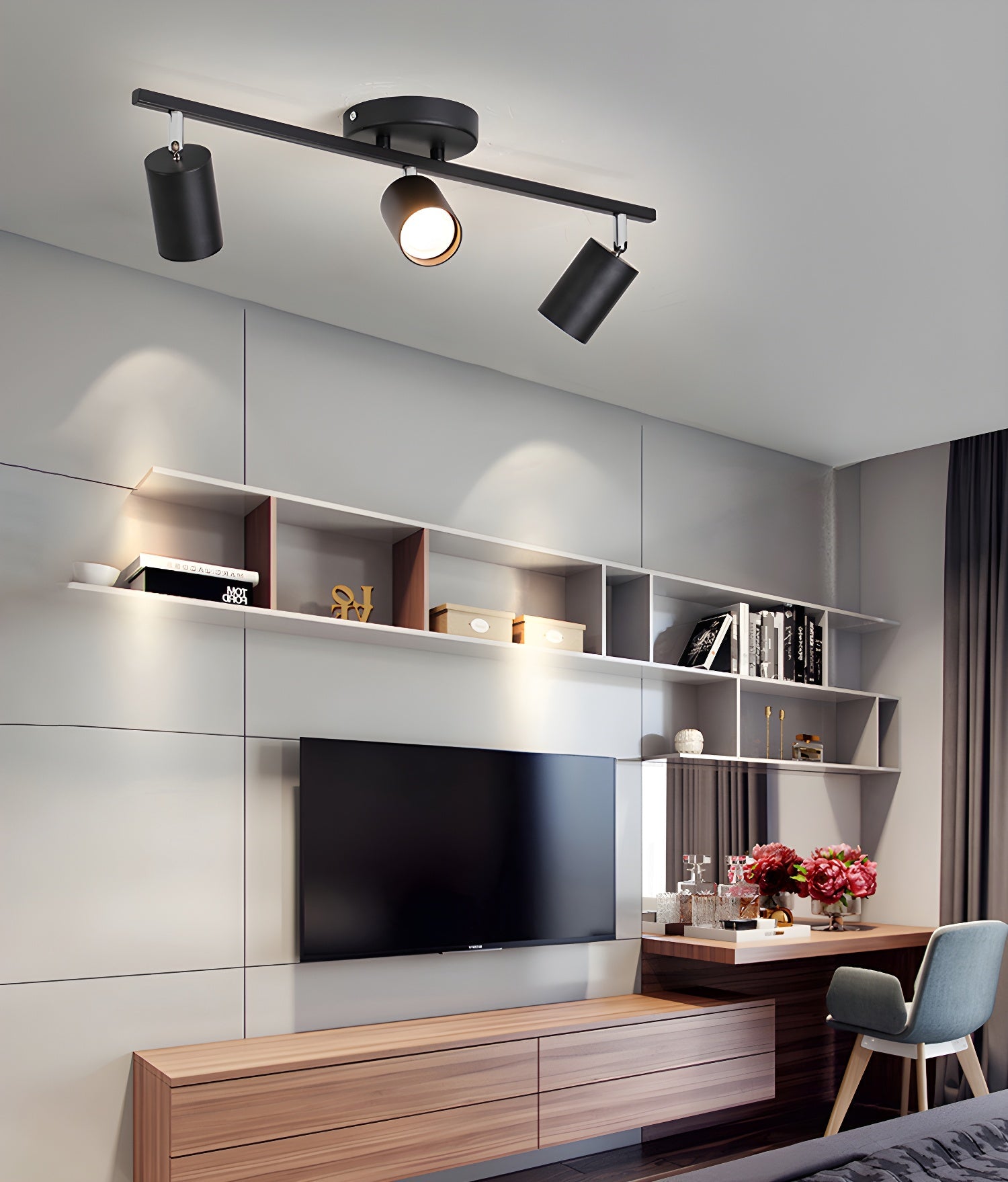 LED Ceiling Light | Adjustable Spotlight Heads with Gold Accents for Living Spaces and Galleries