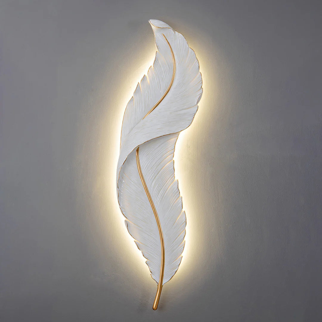 Feather Wall Lamp | Integrated LED, Gold & White Finishes for Modern Bedrooms and Living Spaces