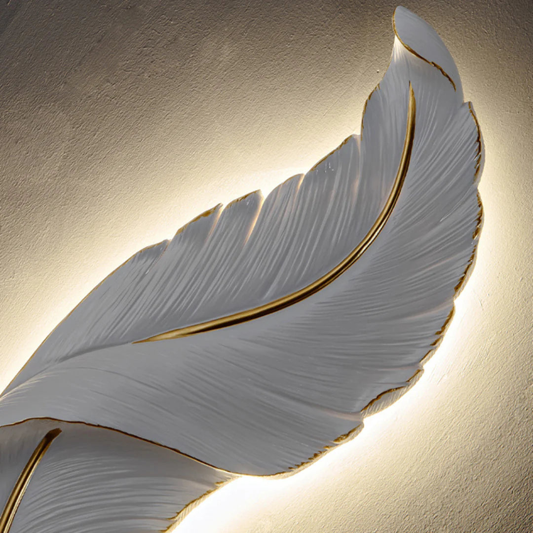 Feather Wall Lamp | Integrated LED, Gold & White Finishes for Modern Bedrooms and Living Spaces