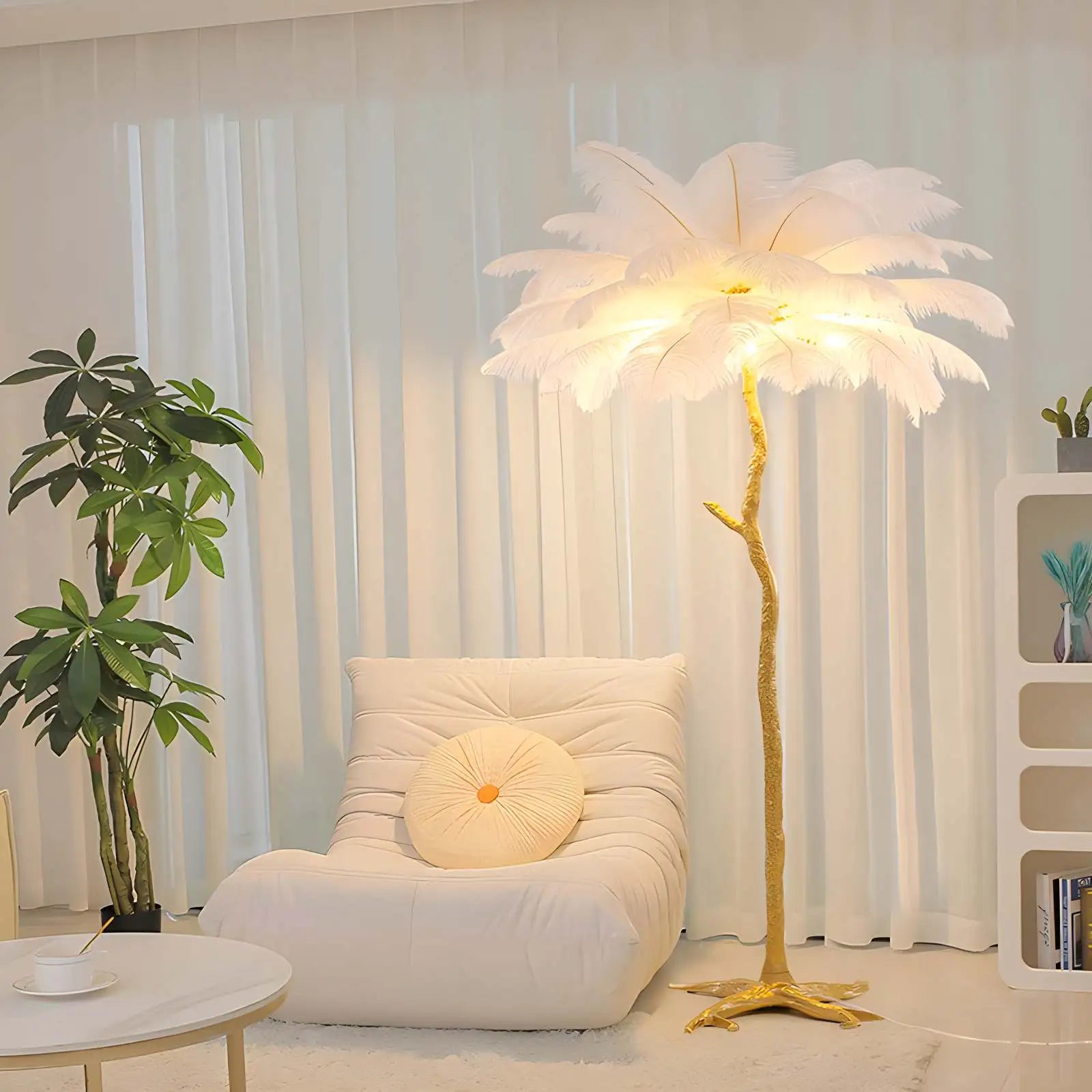 LED Floor Lamp with Feather Palm Design for Living Room & Tropical Decor