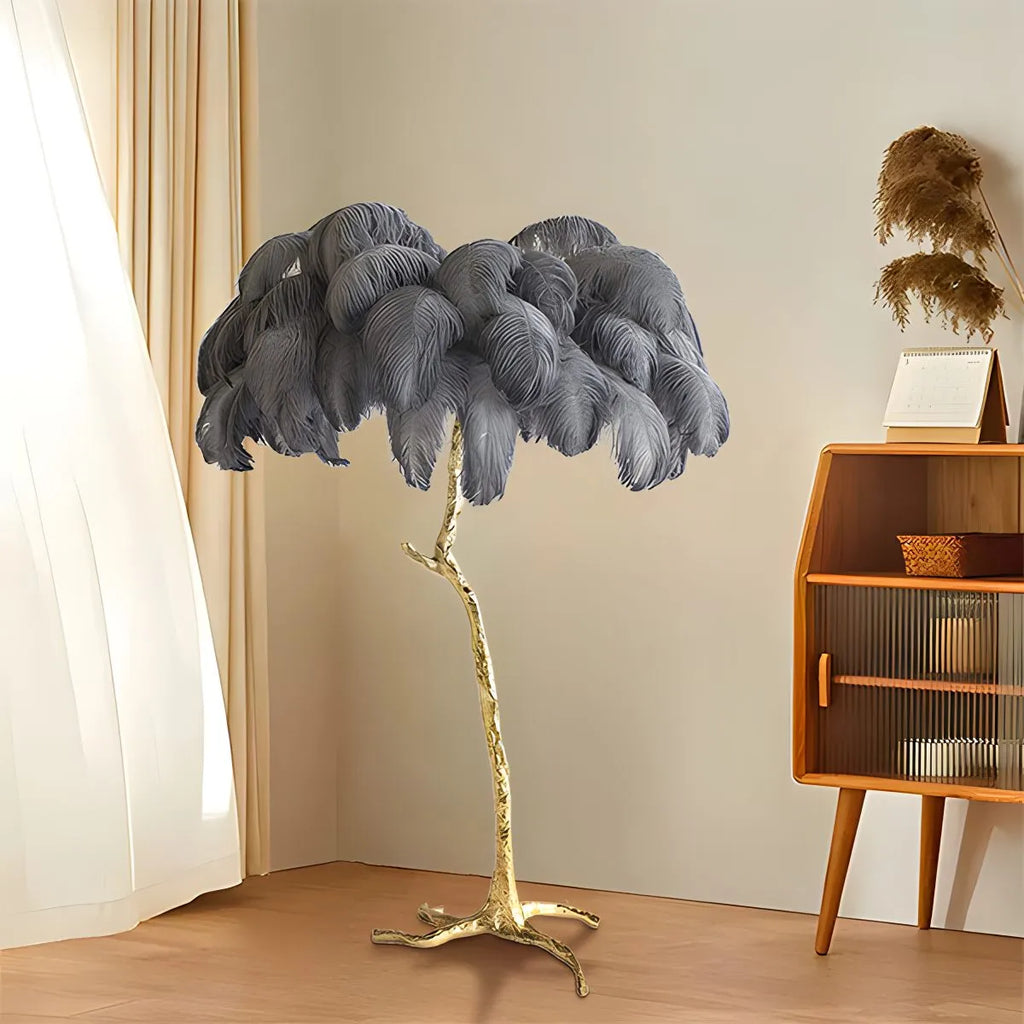 LED Floor Lamp with Feather Palm Design for Living Room & Tropical Decor