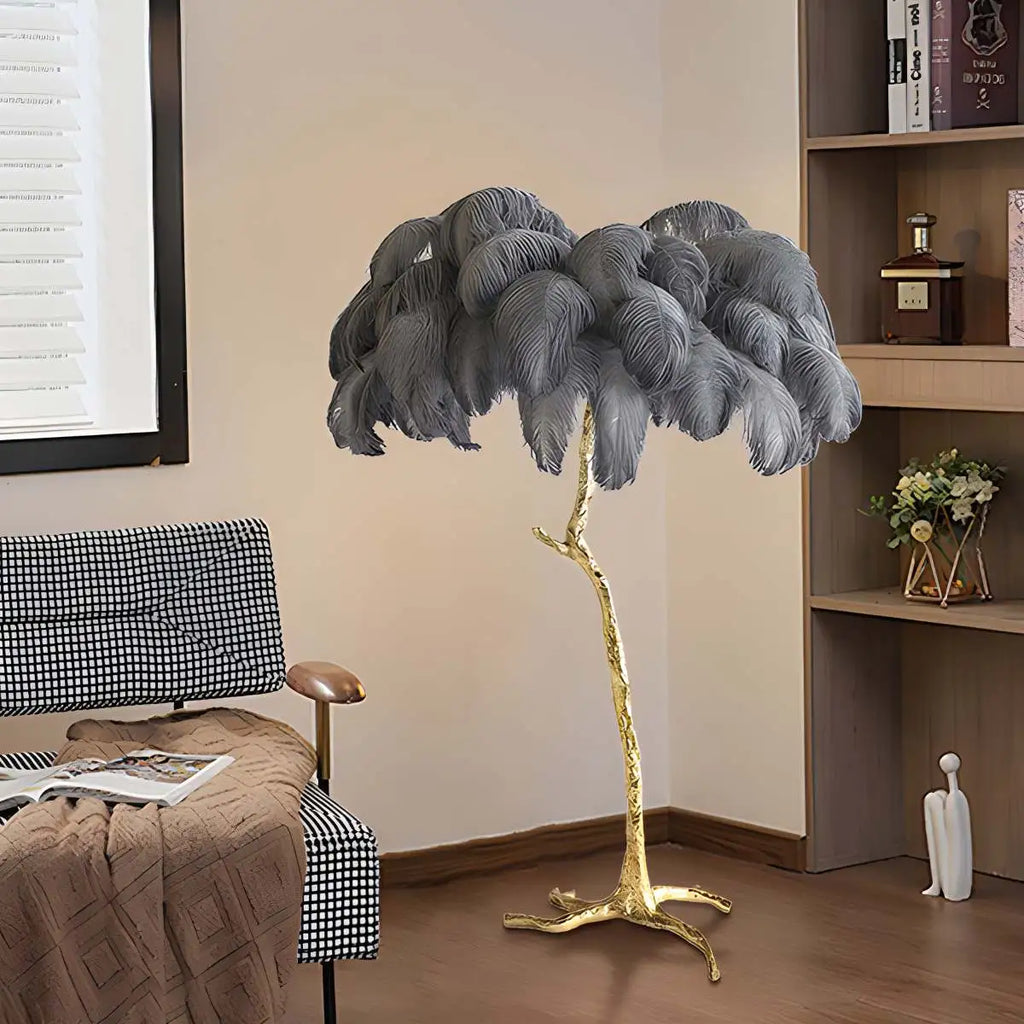 LED Floor Lamp with Feather Palm Design for Living Room & Tropical Decor