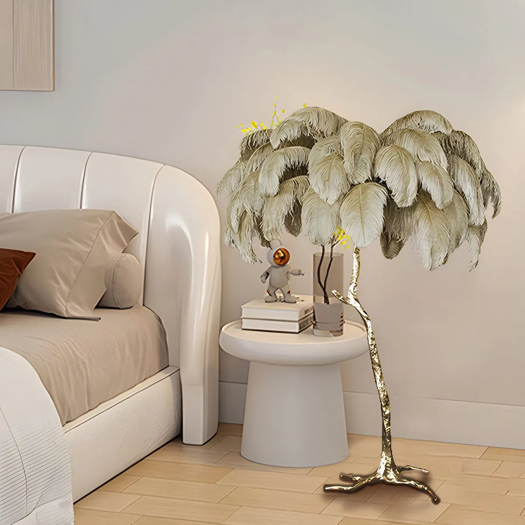 LED Floor Lamp with Feather Palm Design for Living Room & Tropical Decor