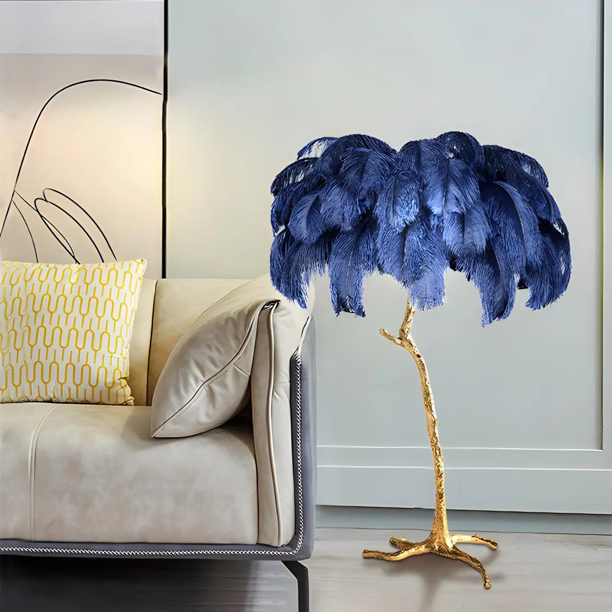 LED Floor Lamp with Feather Palm Design for Living Room & Tropical Decor