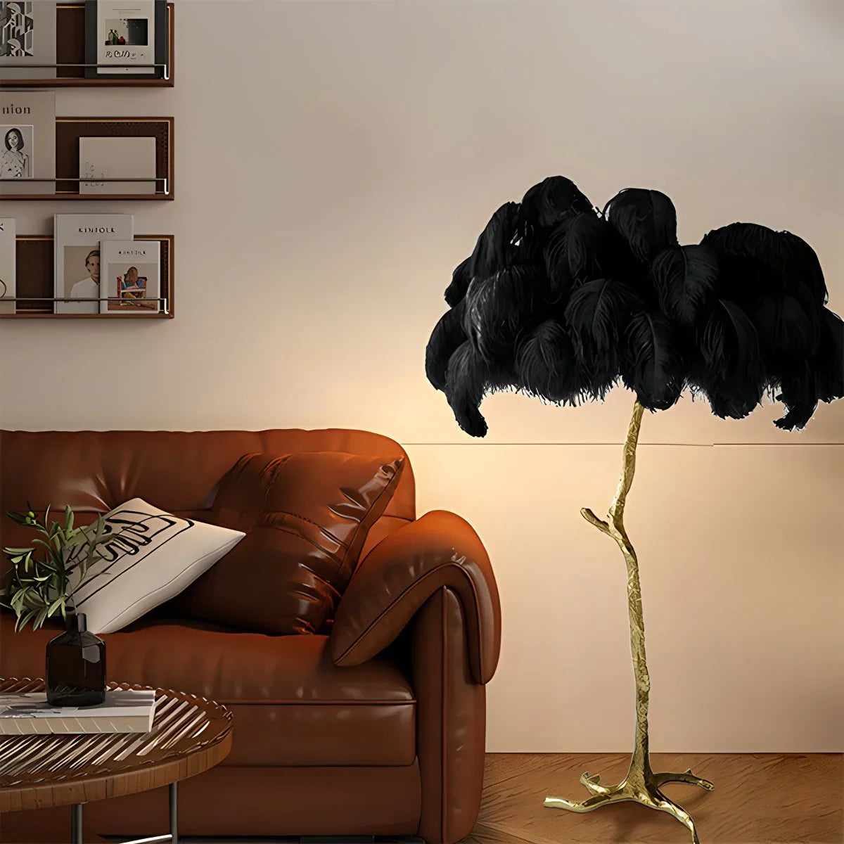 LED Floor Lamp with Feather Palm Design for Living Room & Tropical Decor