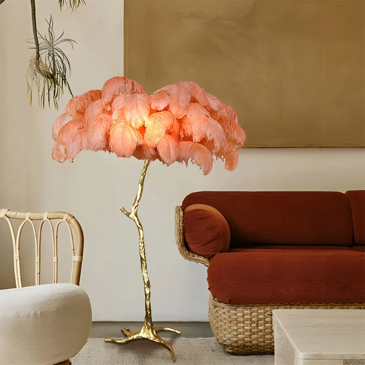 LED Floor Lamp with Feather Palm Design for Living Room & Tropical Decor