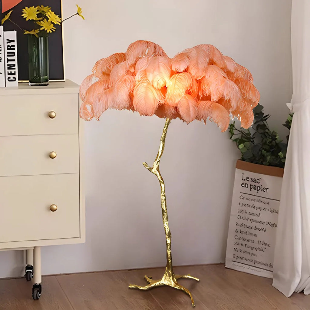 LED Floor Lamp with Feather Palm Design for Living Room & Tropical Decor