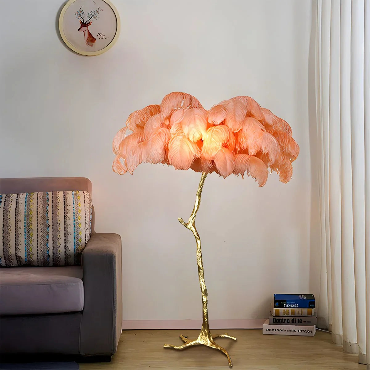 LED Floor Lamp with Feather Palm Design for Living Room & Tropical Decor
