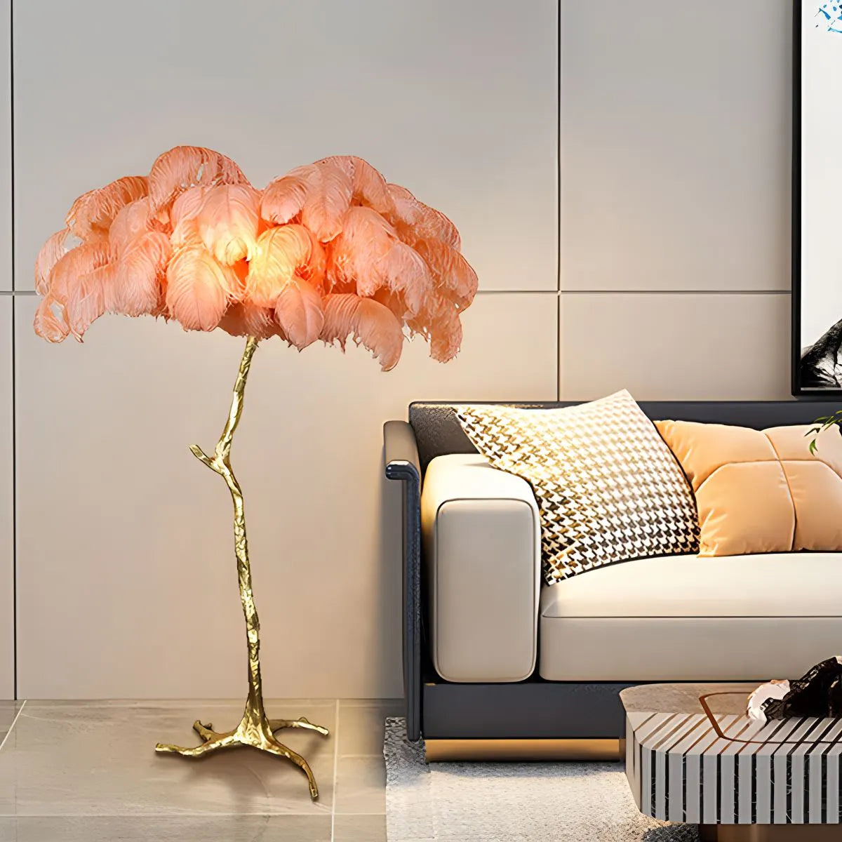 LED Floor Lamp with Feather Palm Design for Living Room & Tropical Decor