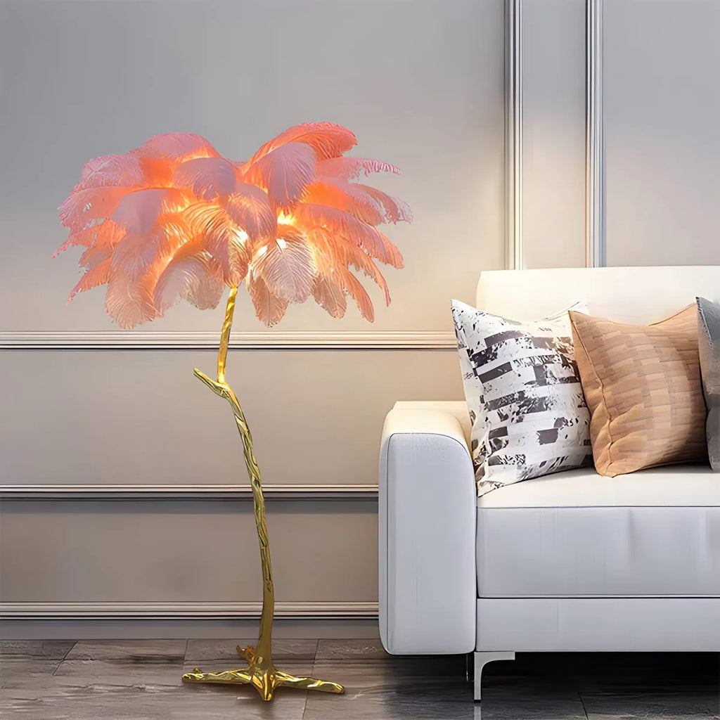 LED Floor Lamp with Feather Palm Design for Living Room & Tropical Decor