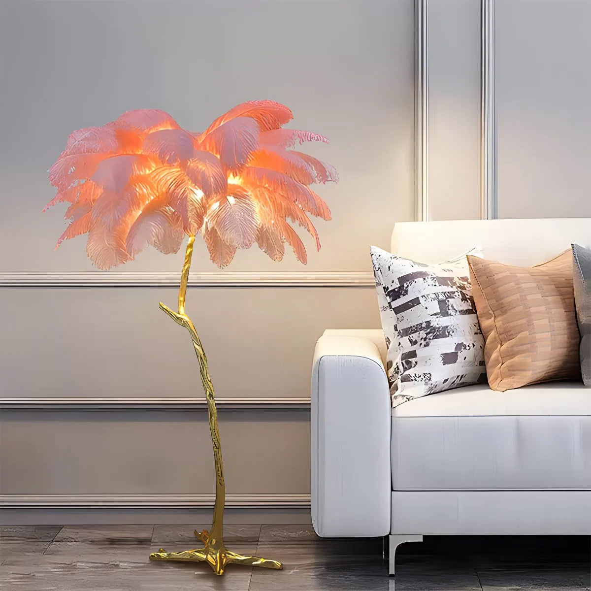 LED Floor Lamp with Feather Palm Design for Living Room & Tropical Decor