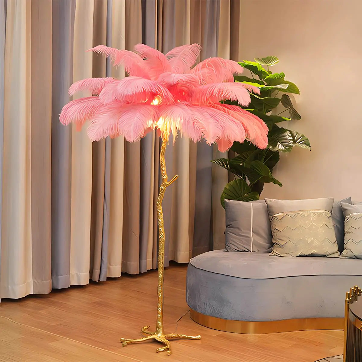 LED Floor Lamp with Feather Palm Design for Living Room & Tropical Decor