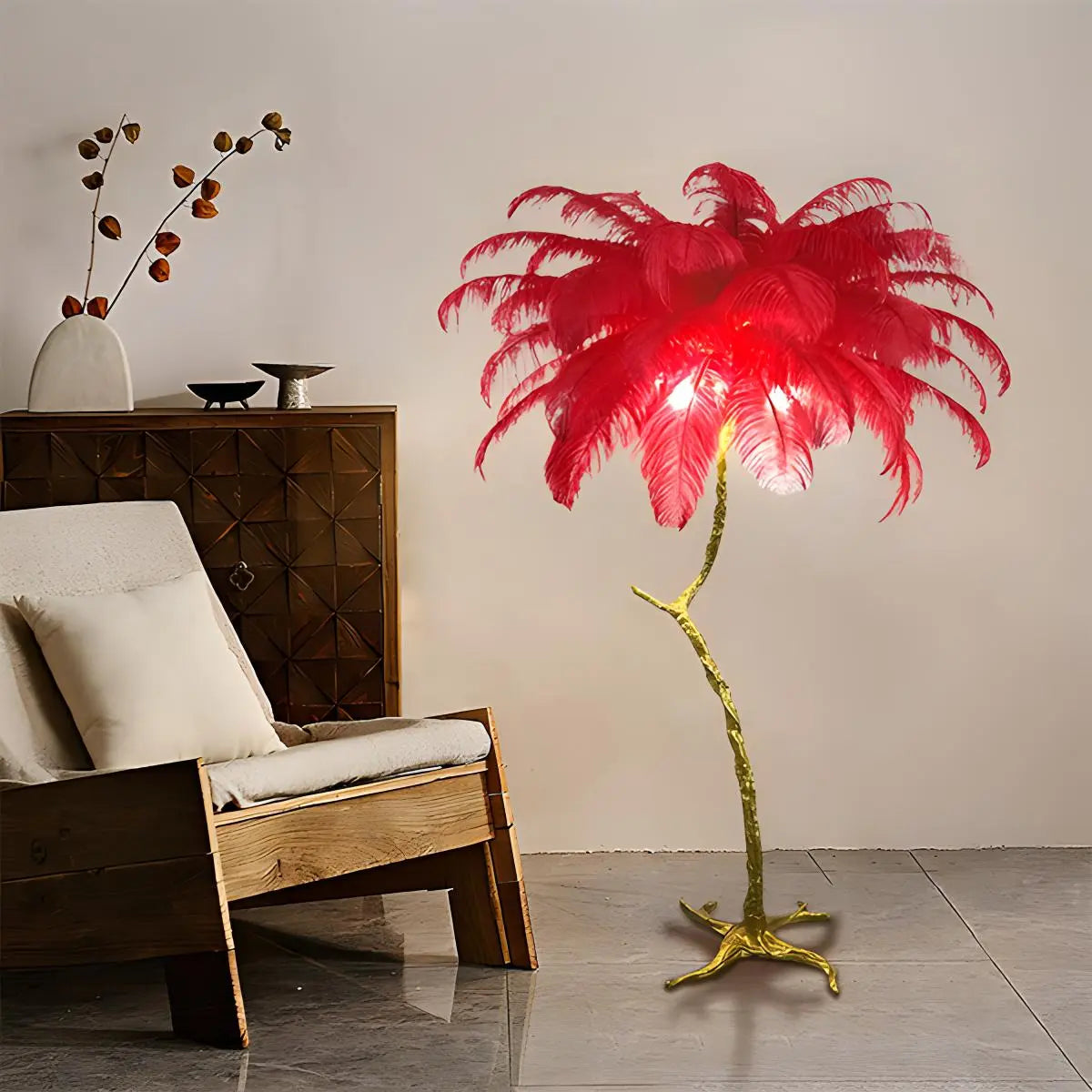 LED Floor Lamp with Feather Palm Design for Living Room & Tropical Decor