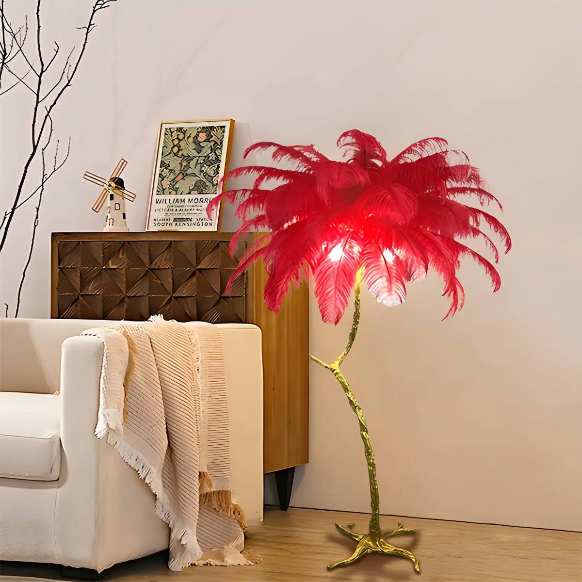 LED Floor Lamp with Feather Palm Design for Living Room & Tropical Decor