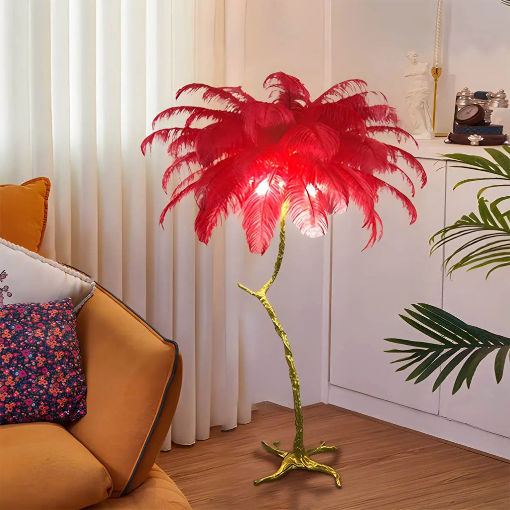 LED Floor Lamp with Feather Palm Design for Living Room & Tropical Decor