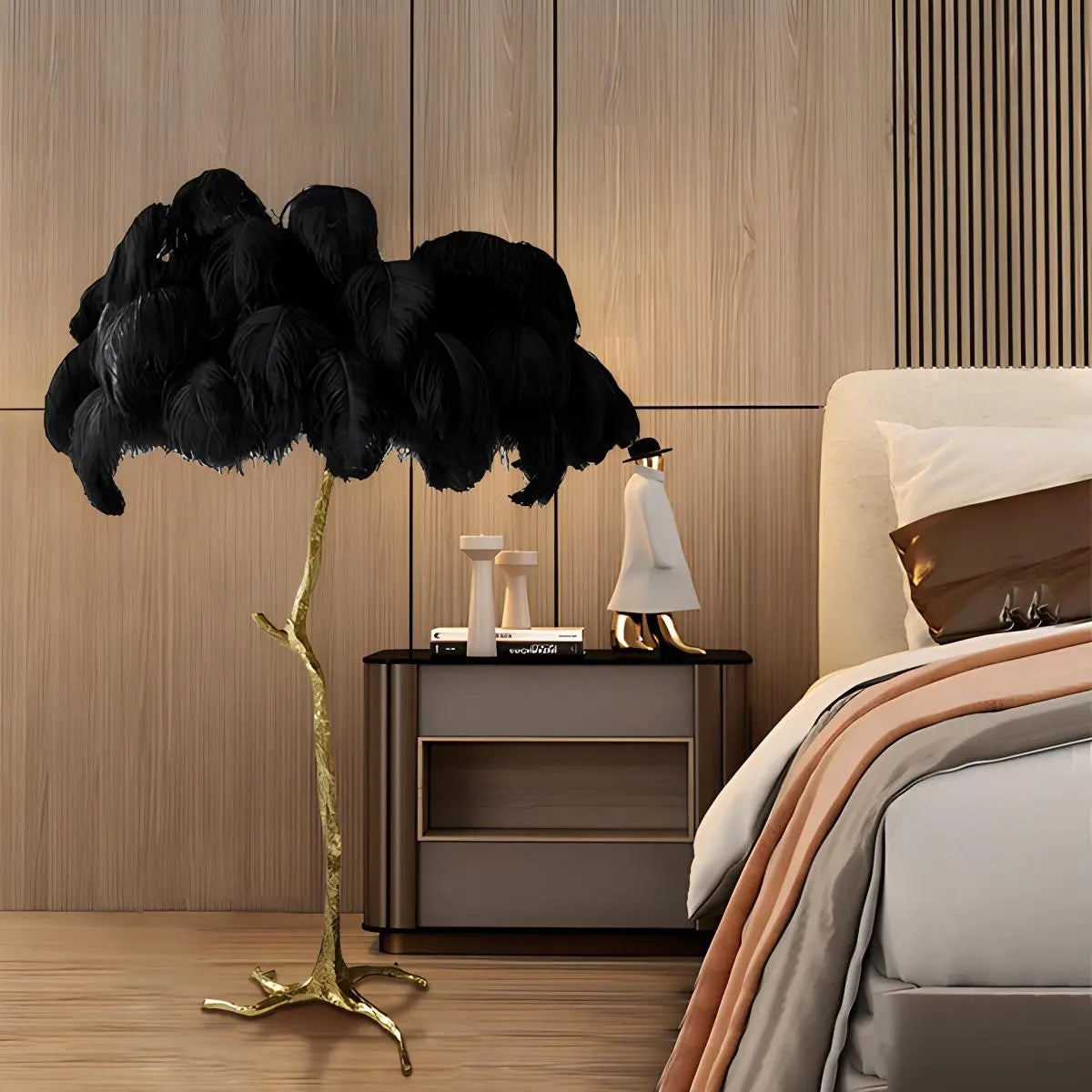 LED Floor Lamp with Feather Palm Design for Living Room & Tropical Decor