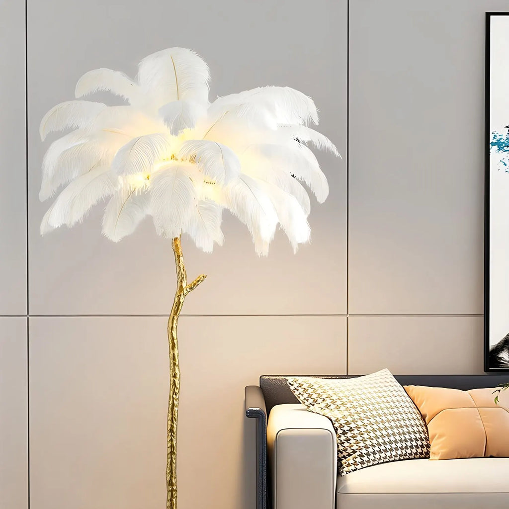 LED Floor Lamp with Feather Palm Design for Living Room & Tropical Decor