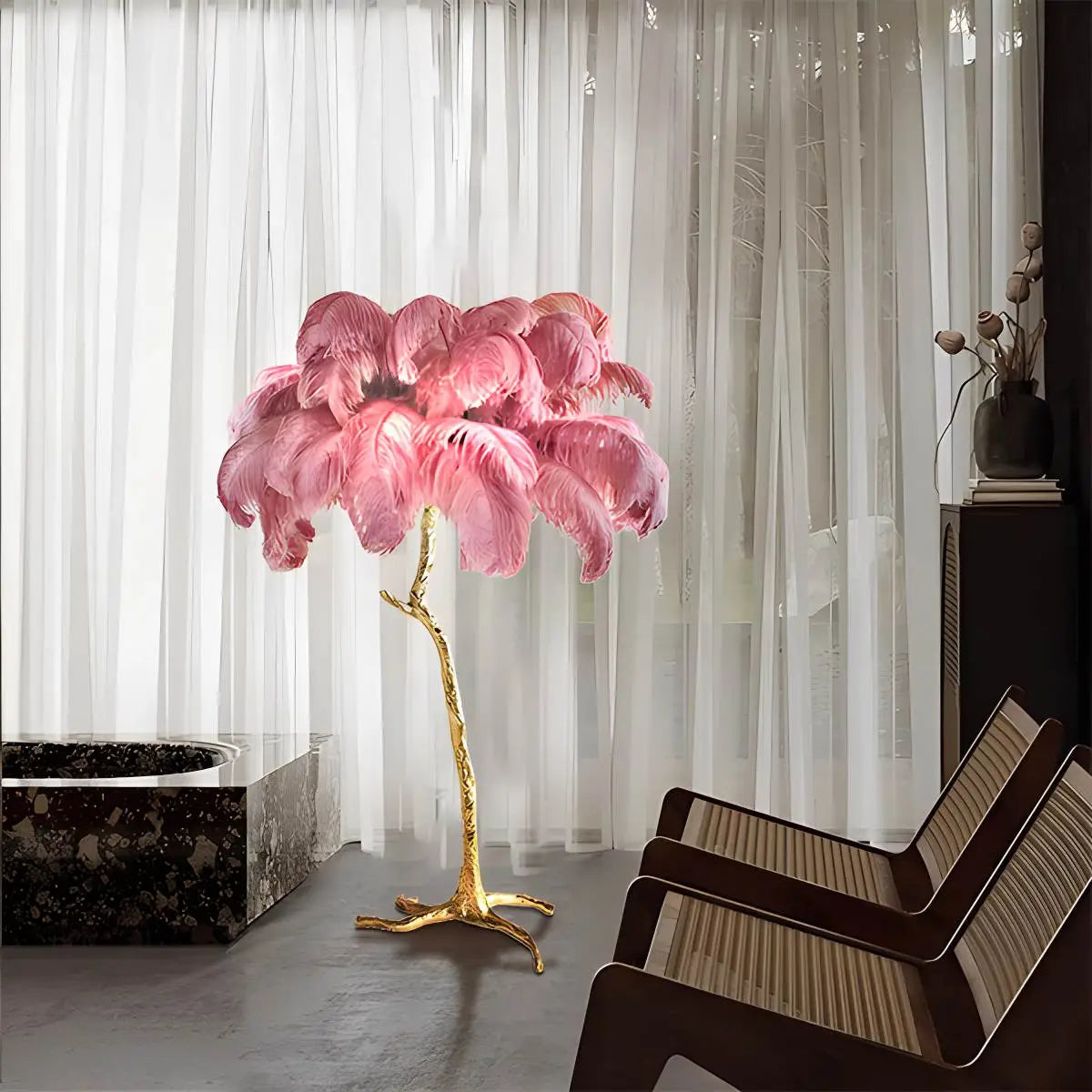 LED Floor Lamp with Feather Palm Design for Living Room & Tropical Decor